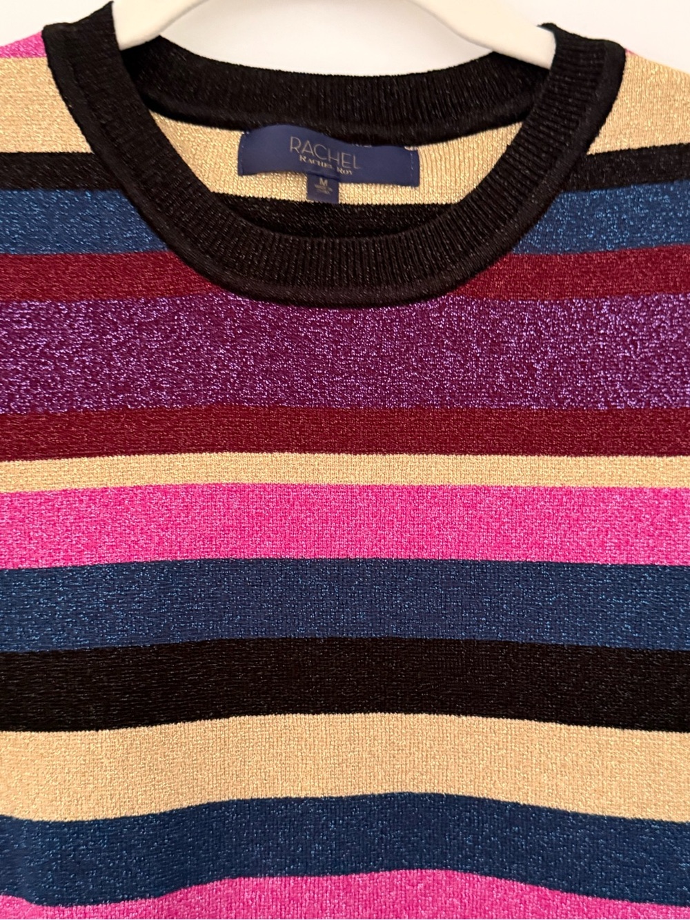 RACHEL Rachel Roy Veda Stripe Strappy Back Sweater Shimmer Retro Size M - Picture 4 of 6